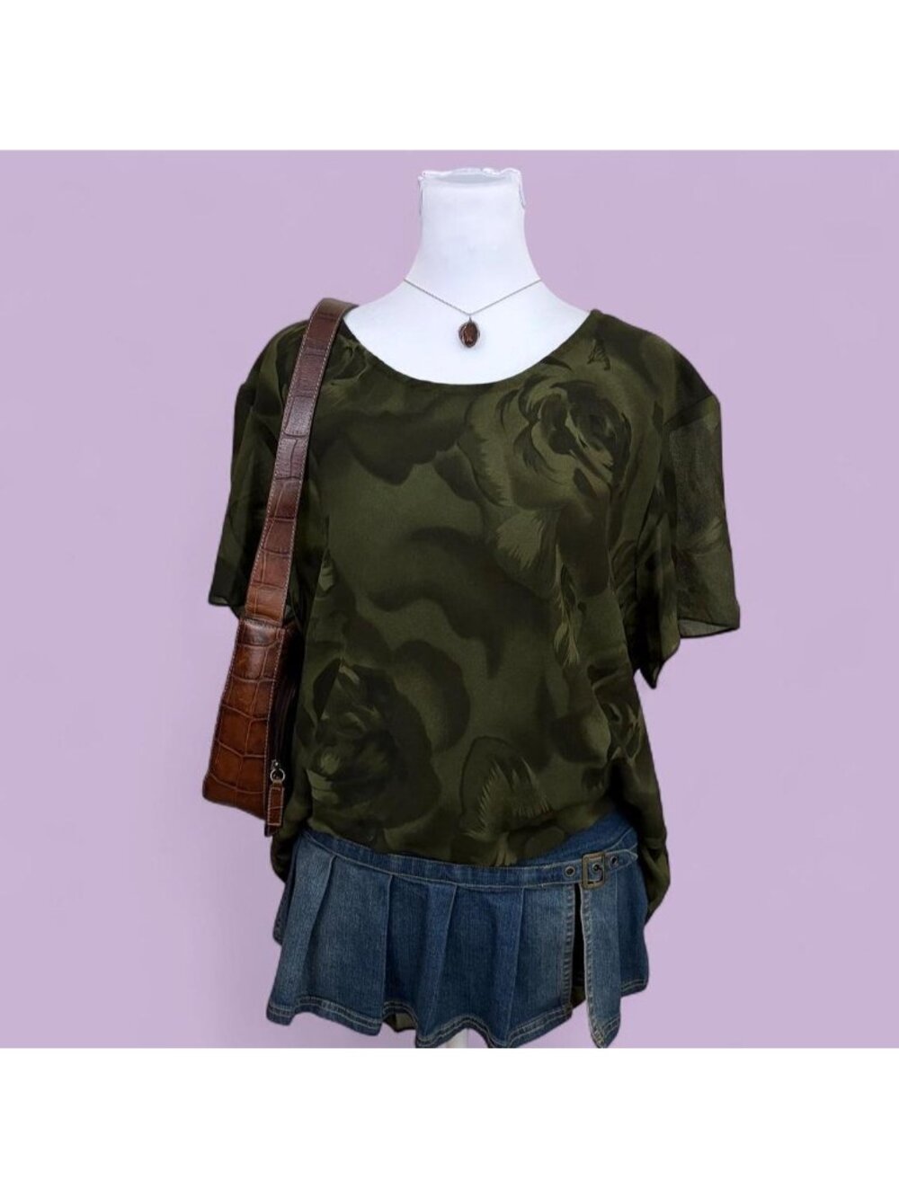 90s green floral whimsygoth asymmetrical top